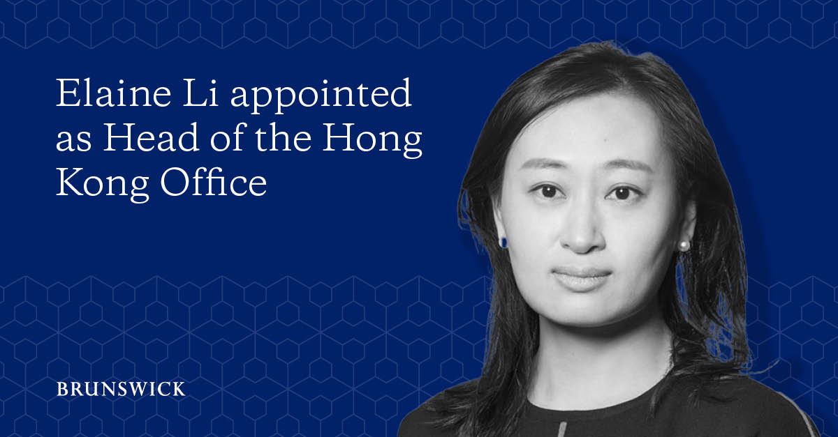 Brunswick Group is delighted to announce that Elaine Li has been appointed Head of the Hong Kong Office, effective immediately.

Read the full release here: ow.ly/Wo0l50QMA0j