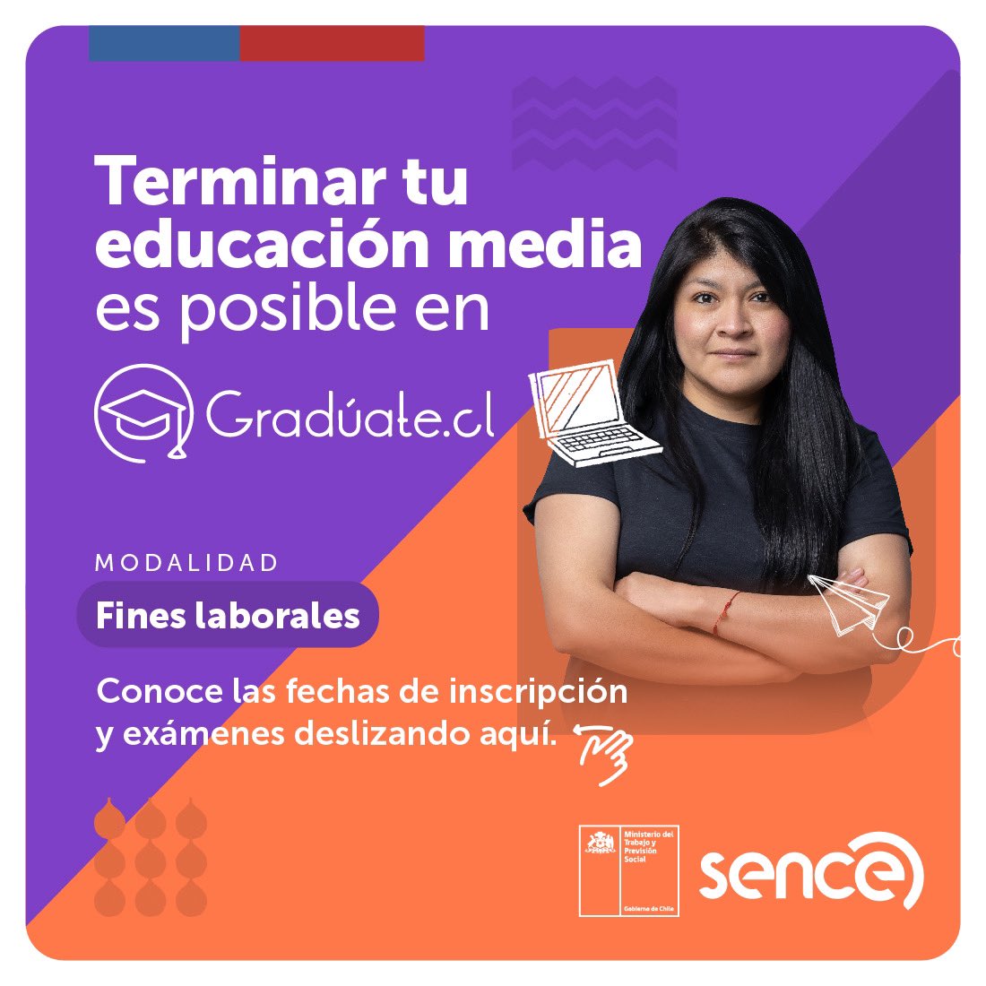 SenceAysen's tweet photo. Si tienes más de 18 años y por distintas razones no has finalizado la educación media, esta es tu oportunidad. Inscríbete en #Gradúate🎓 del Sence y prepárate de manera gratuita para rendir los exámenes libres del Mineduc 🤩.
Comienza ahora en https://t.co/m1vNsUkzL3 https://t.co/N5Ds7BCZLi