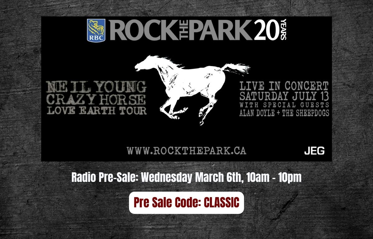 The Neil Young &amp; Crazy Horse radio pre-sale for <a href="/RockTheParkLDN/">RBC Rock The Park</a> is on now!

Use code CLASSIC to get your tickets today: shorturl.at/cxN23

#LdnOnt #RockThePark #RBCRockThePark