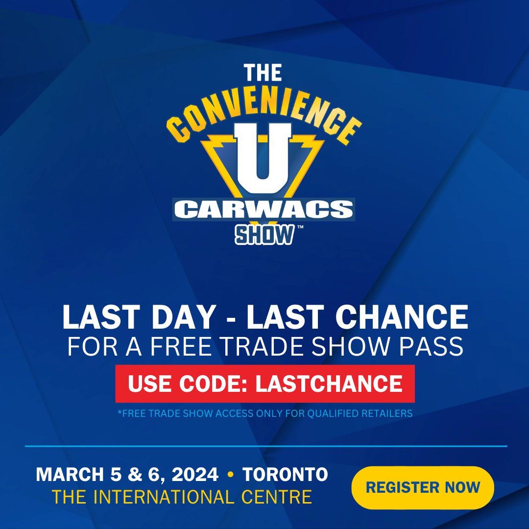 Welcome to the last day of #ConvenienceUCARWACS2024! Not registered yet? It’s your last chance! Use code: LASTCHANCE for a free trade show pass.

Register Now! 🌟ow.ly/Qc7H50QKyIw

#ConvenienceU #carwash