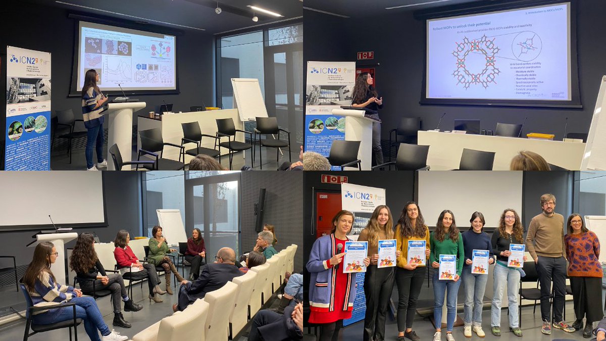We celebrated #InternationalWomensDay today! 🎉

🗣️ Presentations: Muriel Freixanet, <a href="/maria_SoAz/">Maria Soler</a> &amp; <a href="/LauHLopez95/">Laura</a> 
🏆 Awards conferred as part of ICN2's Women Talent Programme, promoting the visibility of our women scientists' research

🙏 Thank you all for joining us! #WomenInSTEM