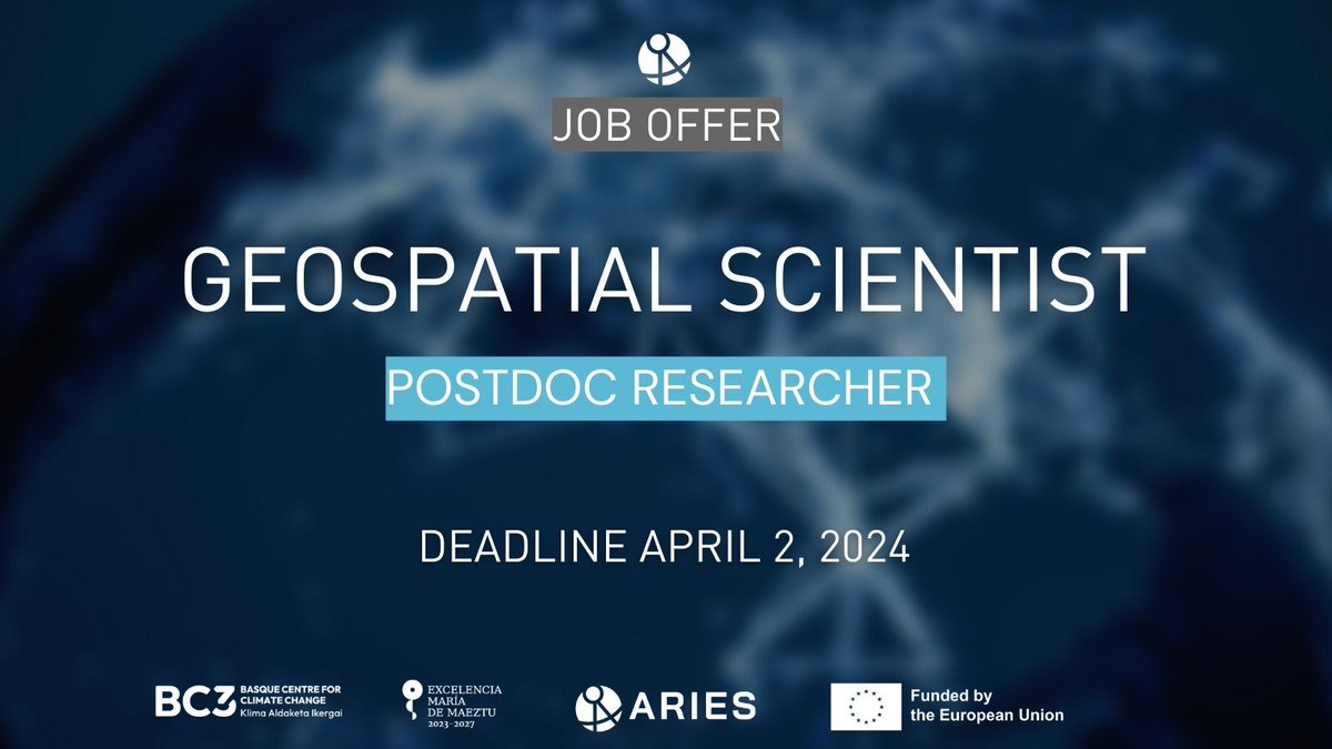 🌱Exciting new #jobopportunity as a Geospatial scientist in the ARIES team at @BC3Research! Get ready to contribute to cutting-edge #research on Nature Based Solutions for Soil Management. Apply now👉 shorturl.at/bhixL #JobOpening #joboffer #AI #Sustainability