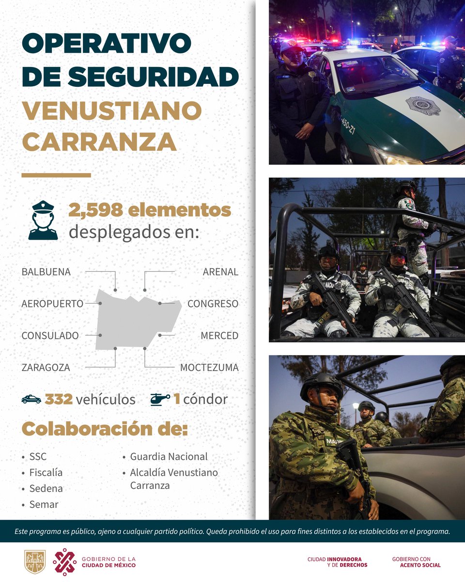 🚔 El #JefeDeGobierno, @martibatres, dio inicio al Operativo de Seguridad en @A_VCarranza, en el que se desplegarán más de 2 mil 590 elementos y más de 300 vehículos para realizar tareas de supervisión y prevención de los delitos de alto impacto en esta demarcación. 👮‍♀️👮