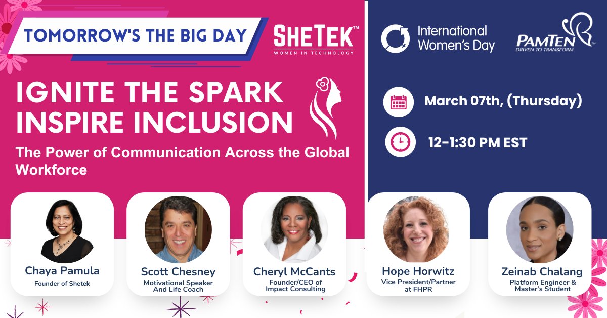 There's still time to register for our International Women's Day Special webinar - Ignite the Spark: Inspire Inclusion. Join us at a lively conversation about the challenges, changes, and importance of Communication. bit.ly/STInspireInclu… #IWD2024 #Webinar #InclusionMatters