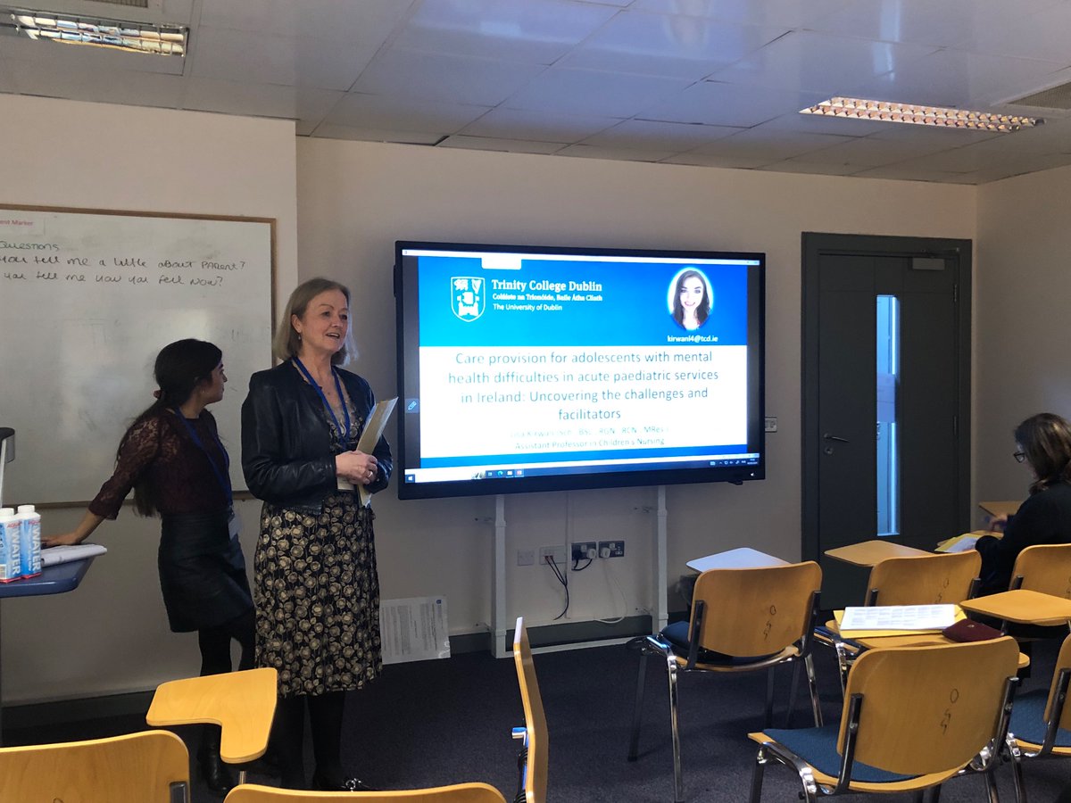 Lisa Kirwan @lisakirwan3 presenting her PhD study on care provision for adolescents with #mentalhealth difficulties in acute paediatric services now at #THEconf2024. Lisa was introduced by @TCD_TRiCC director @ImeldaCoyne