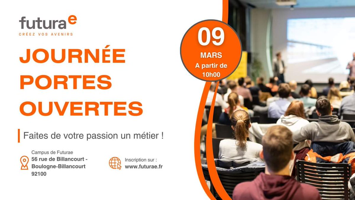 Faites de votre passion un métier !! 🚀 ✅ Explorez les professions et métiers du futur durant la conférence du Samedi 09 Mars ✅ Participez à des ateliers d'orientation Post-Bac 🔗 INSCRIVEZ-VOUS GRATUITEMENT : lnkd.in/dkVFY-5W #JPO #Bachelors #Parcoursup #PostBac