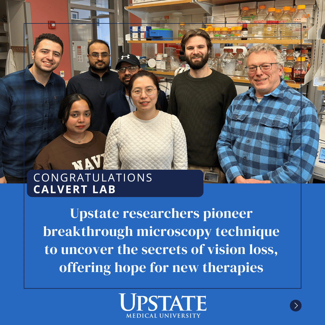 Dr. Calvert's lab will be using a $2.8mil grant from @NatEyeInstitute to observe in real-time how a key protein is properly delivered & packed into new disc membranes in #photoreceptors. Read how this new approach could help better understand vision loss⤵️ bit.ly/4a1mmZu