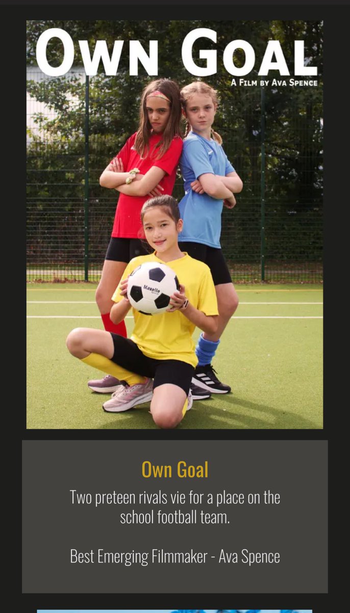 Ava (11) takes Best Emerging Filmmaker at the International Moving Picture awards in Ontario last night for ‘Own Goal’ imdb.com/title/tt276563…
