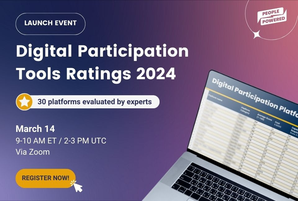 💡What are the best tools and platforms to enhance your digital participation program today? 🤝Here to help democracy practitioners decide, People Powered will launch its 2024 ratings of digital participation tools on March 14.🗓️ 🔗More information: peoplepowered.org/events-content…