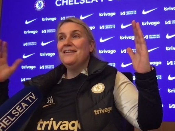 Emma Hayes reveals that Catarina Macario brought in a cake to training today to thank everyone for putting up with her during her injury. 'It was a big cake with a big picture of her face on it!' #MNCCHE