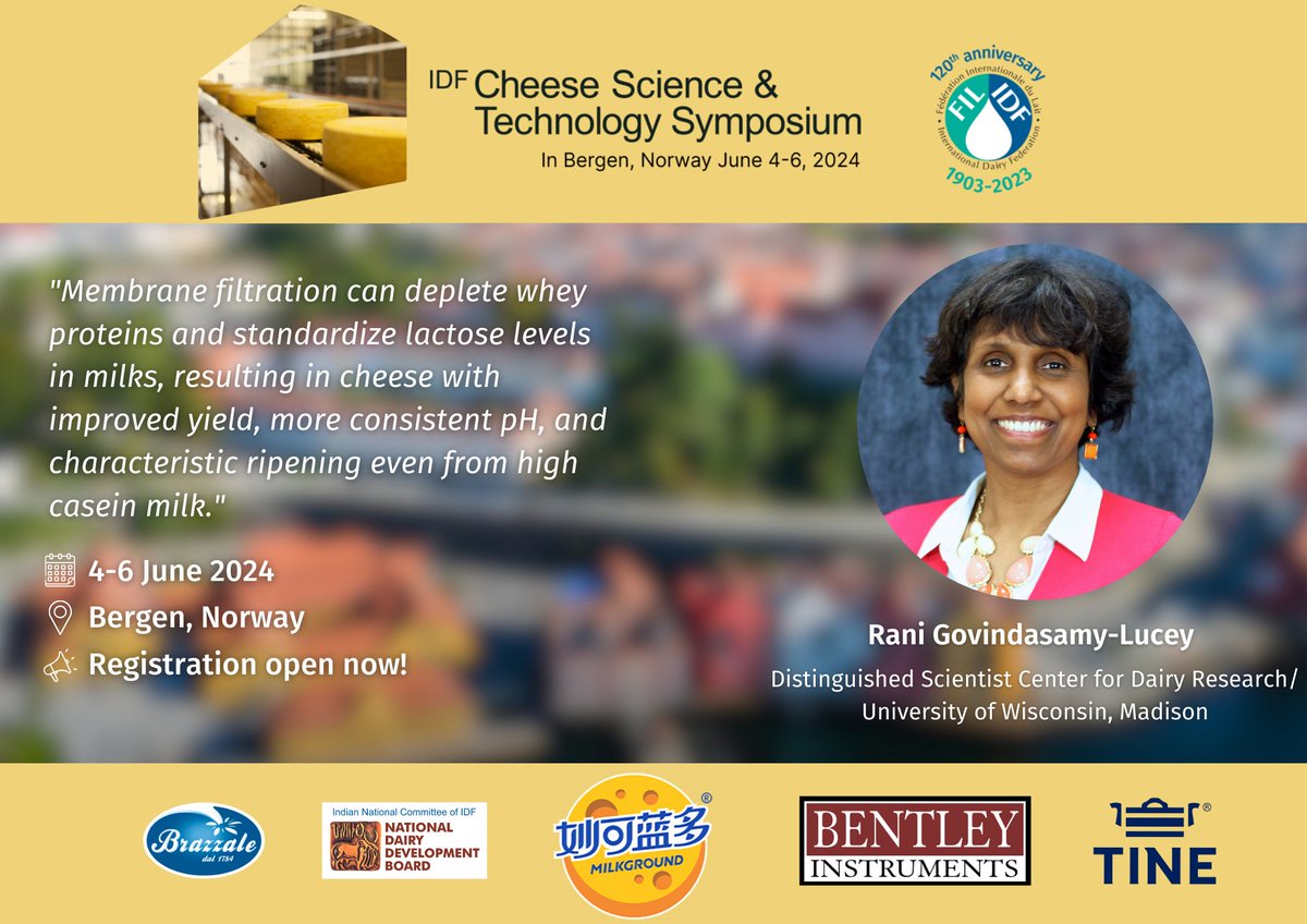 Do not miss your chance to register for the IDF Cheese Science and Technology Symposium!

The symposium includes a carefully selected scientific programme with a wide variety of cheese topics,

🔗 Find out more and register: bit.ly/3SHW5cA

#WeAreDairy #ProudToBeDairy