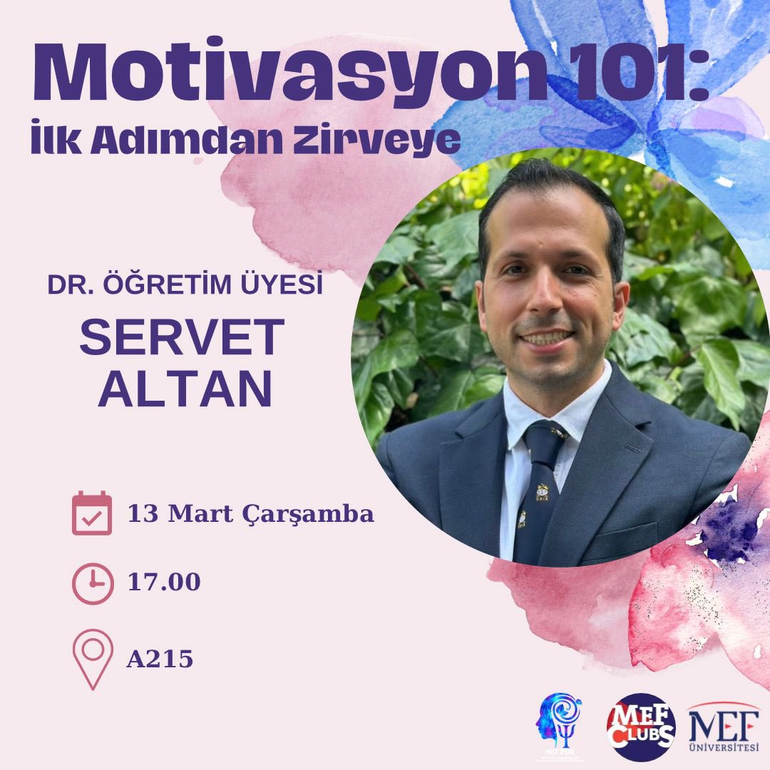 Bahar döneminin ilk etkinliği olan 'Motivasyon 101: İlk Adımdan Zirveye'de bölüm hocalarımızdan Dr. Öğr. Üyesi Servet Altan ile birlikte motivasyonumuzu nasıl sağlarız, nasıl başarıya ulaşırız hakkında konuşacağız. Hepinizi etkinliğimize bekliyoruz! 🤩