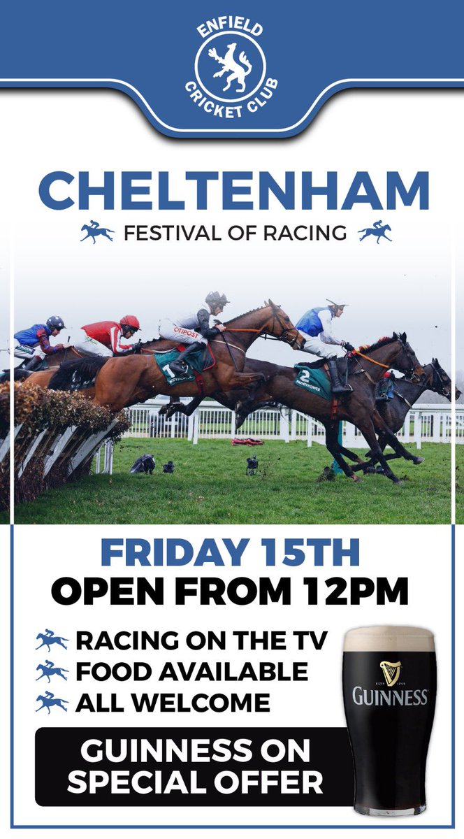 🐎GIDDY UP🐎 🏆Friday 15th March we will be open from 12pm to enjoy Cheltenham gold cup day🏆 🍔 To top it off we will have food available throughout the day as well as Guinness being on special offer 🍻