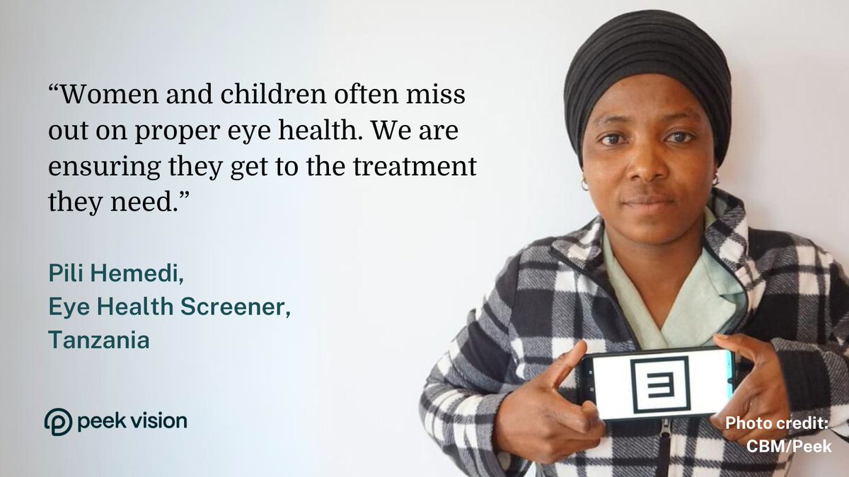 Pili Hemedi has been using Peek to carry out vision screening in communities in Tanzania as part of a @cbmworldwide programme with @Kcmc1971. Find out more about our solutions that leave no one behind peekvision.org/solutions/ #IWD2024 #InvestInWomen #EyeHealth #HealthEquity