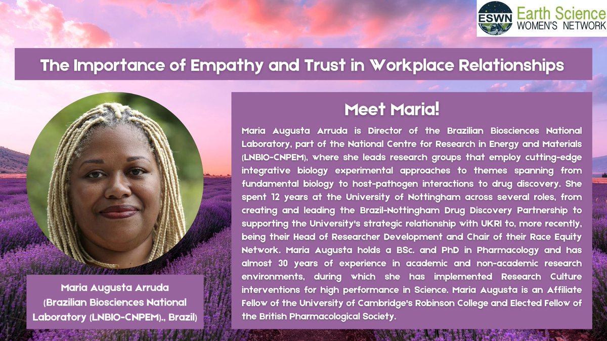 Meet Maria! Maria Augusta Arruda is Director of the Brazilian Biosciences National Laboratory where she leads research groups that employ integrative biology experimental approaches. Join her at The Importance of Empathy and Trust in the Workplace March 27 buff.ly/3SAETEM