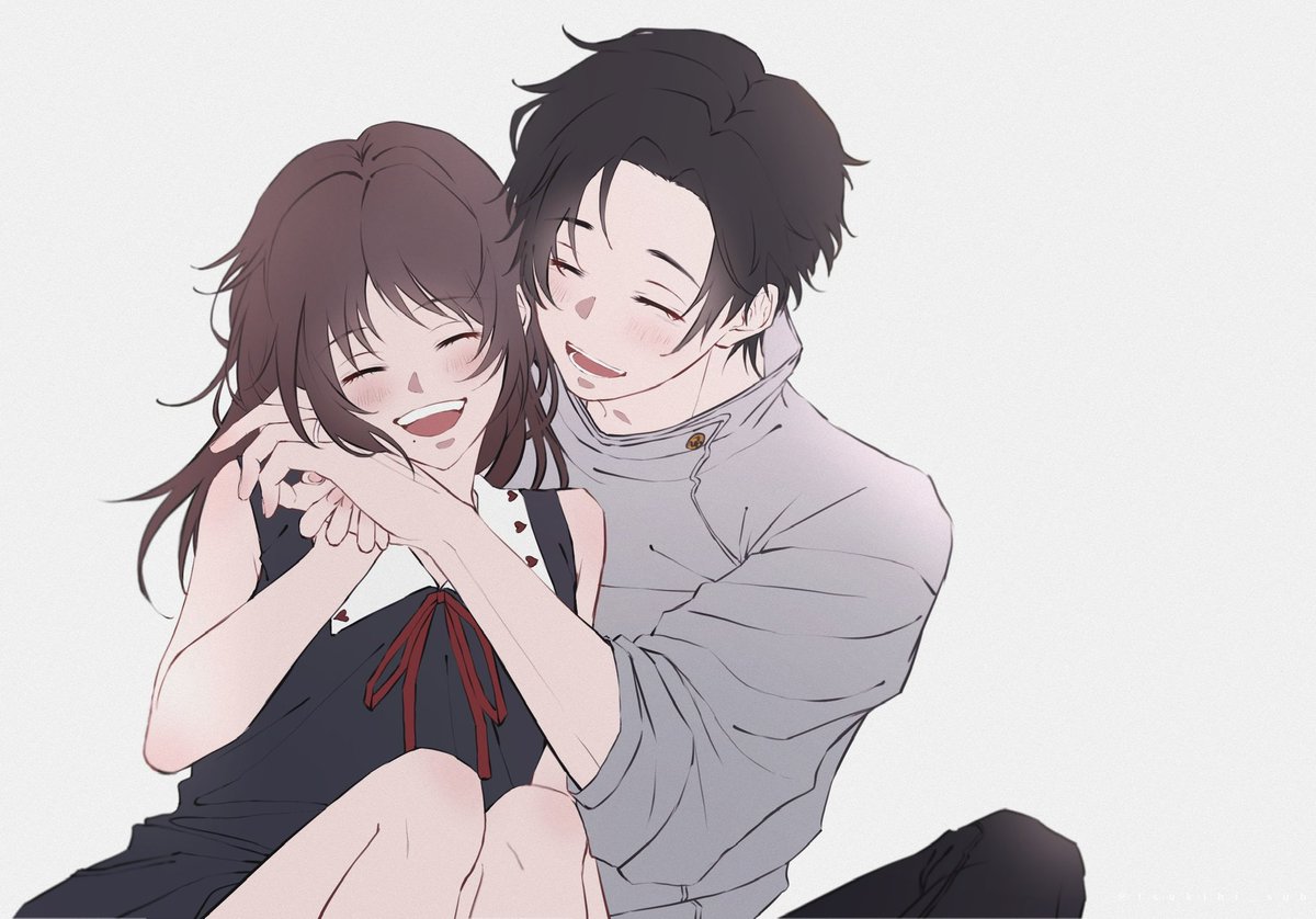 1girl 1boy closed eyes smile long hair black hair dress  illustration images