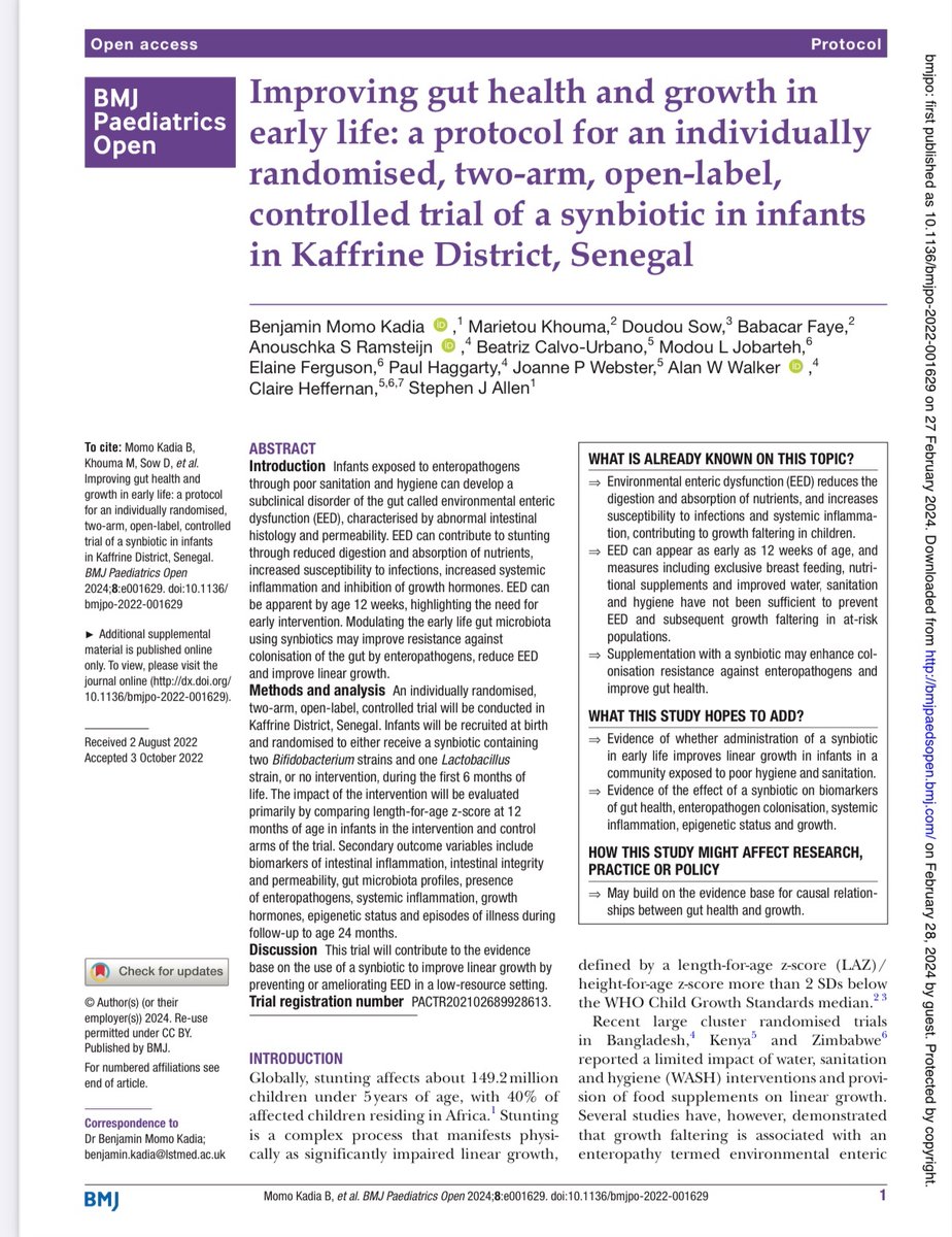 Super to see our @actionstunting gut health, parasitology, anthropometrics, morbidity, synbiotics and beyond Protocol papers are out now in @bmj_company bmjpaedsopen.bmj.com/content/8/Supp…