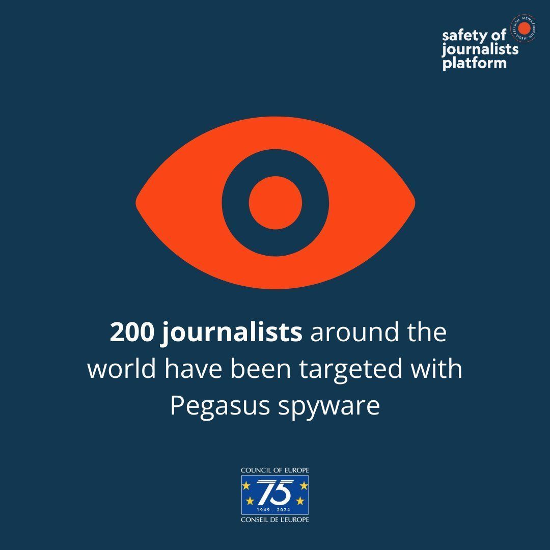 👀Did you know? 200 journalists worldwide have been targeted with Pegasus spyware.🌐 Stay informed by joining the press conference by @CoEMediaFreedom on March 5. Secure your spot now: buff.ly/3OWm5ir💻 
#EuropeForFreeMedia #JournalistsMatter