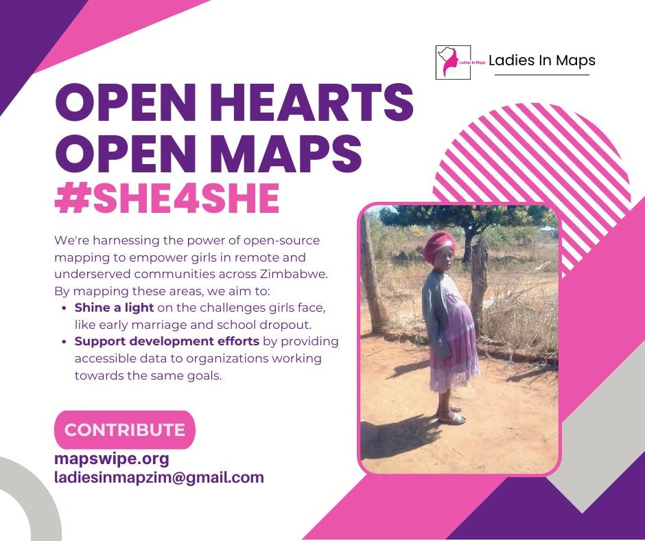 LadiesMapZim's tweet image. #OpenHeartsOpenMaps Initiative is using #openmapping to empower girls in remote and underserved communities of Zimbabwe, aiming to:

Raise awareness of child marriage and school dropout
Provide data to orgs working towards similar goals
Promote DEI and brighter future for girls