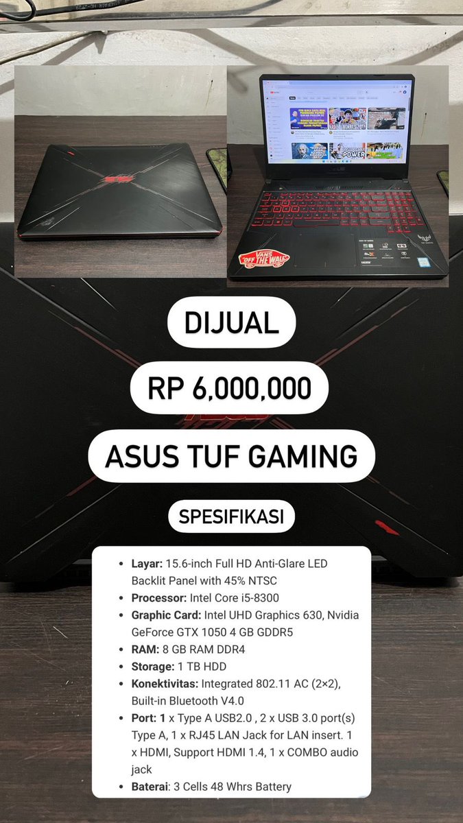 Fikohfikoh's tweet photo. WTS // want to sell

Laptop Asus Tuf Gaming

Dom karawang
condi DM https://t.co/fpHs60vUdg