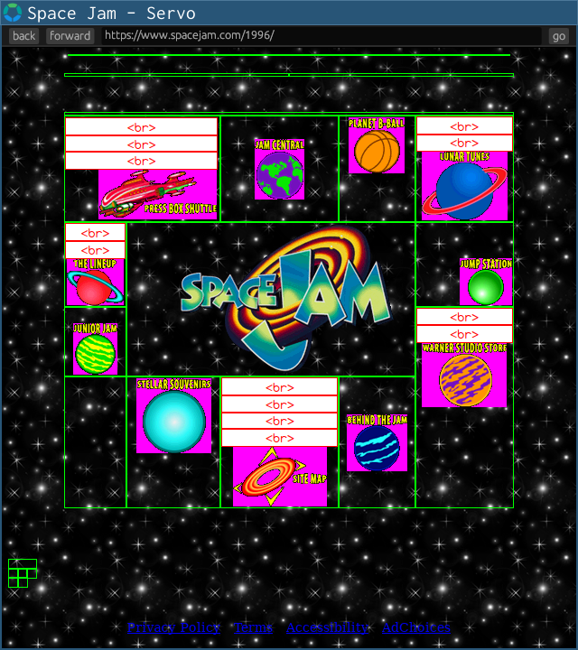 how to design a timeless website for your basketball movie without any css in 1996 • <center> • <table width=500> • <td> colspan= and rowspan= • <td> align= and valign= • sprinkle some <br> to taste