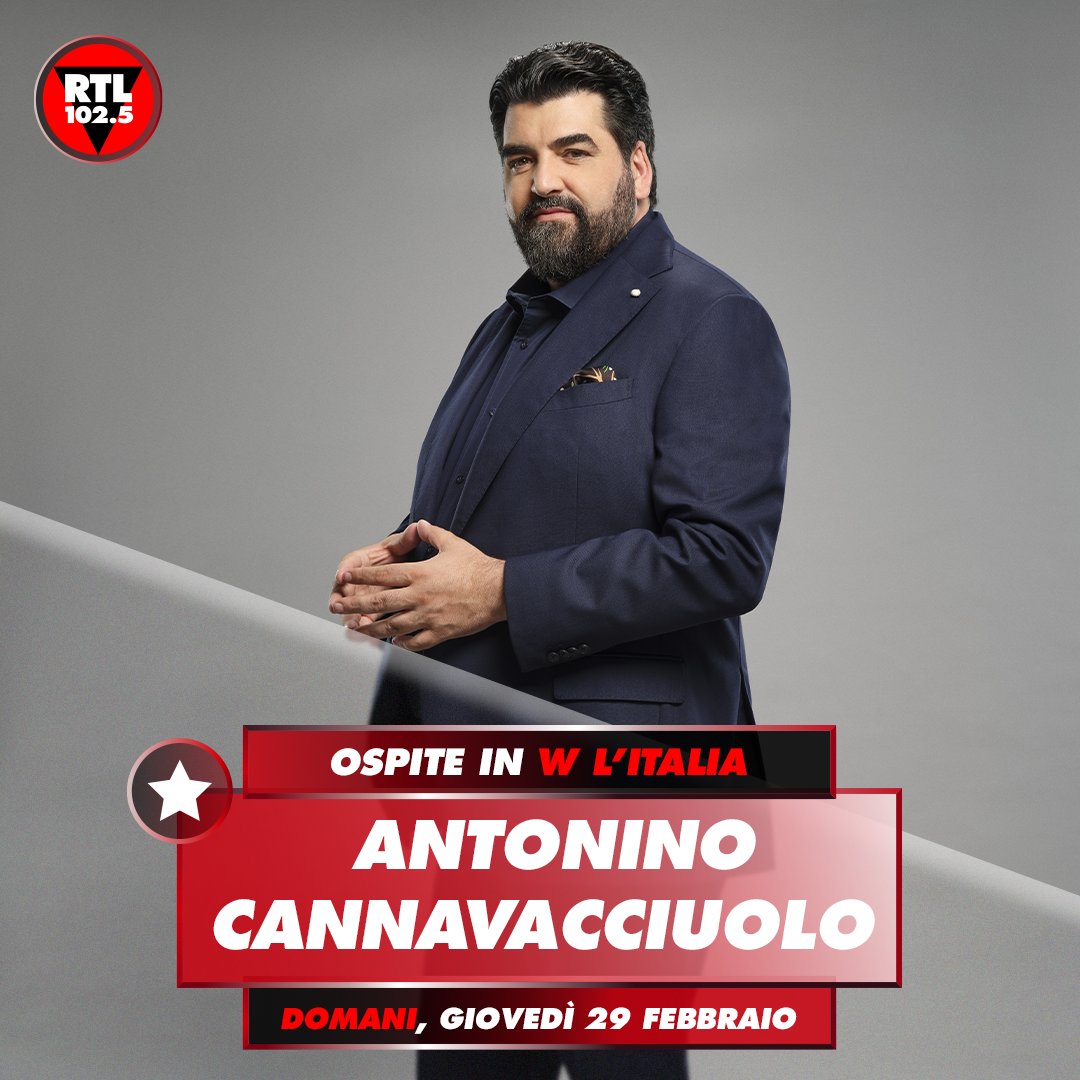 RTL 102.5 (@rtl1025) on Twitter photo 📅 Domani, giovedì 29 febbraio
⏰ Alle 12.00
🎙️ <a href="/Antoninochef/">Antonino Chef</a> sarà ospite in #WlItalia
Segui la diretta  📲  pulse.ly/tx4pgwrvbv
<a href="/MasterChef_it/">MasterChef Italia</a> #MasterChefIt 📅 Domani, giovedì 29 febbraio
⏰ Alle 12.00
🎙️ <a href="/Antoninochef/">Antonino Chef</a> sarà ospite in #WlItalia
Segui la diretta  📲  pulse.ly/tx4pgwrvbv
<a href="/MasterChef_it/">MasterChef Italia</a> #MasterChefIt