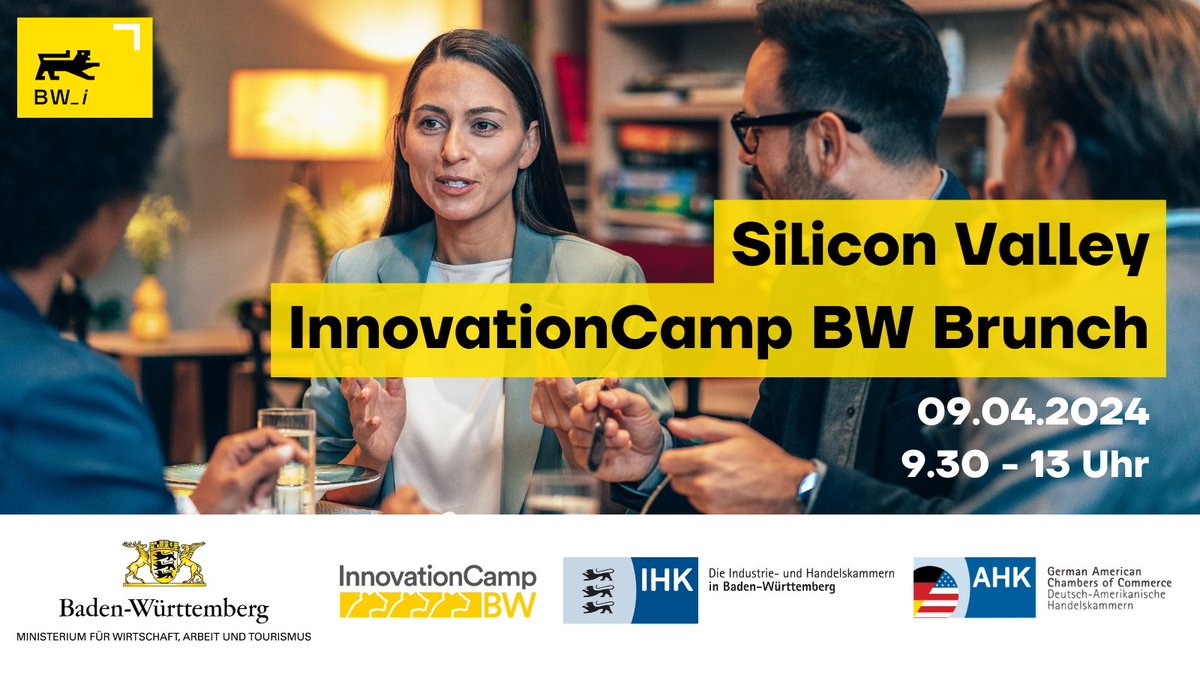 #Innovationskraft im Fokus: Nehmen Sie an unserem Silicon Valley InnovationCamp BW Brunch am 9. April 2024 von 9.30 bis 13 Uhr in Stuttgart teil! Hier geht es zur Anmeldung bis spätestens 5. April 2024 👉 bit.ly/49pxkbk. #erfolgreichmitbwi