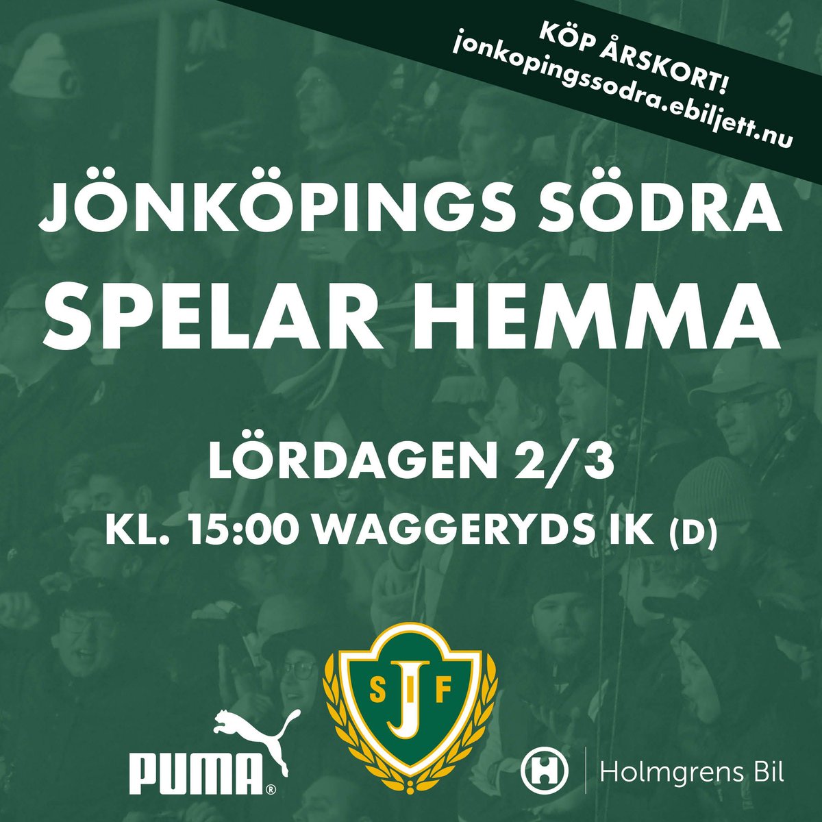 På lördag är det dags för ny match när Waggeryds IK kommer till Jordbrovallen.

🆚 Waggeryds IK
📅 2/3
⏰ 15:00
🏟️ Jordbrovallen
🎫 80 kr, årskort gäller
🎥 SödraPlay

💚💚💚 #jönköpingssödra @evenemang_jkpg