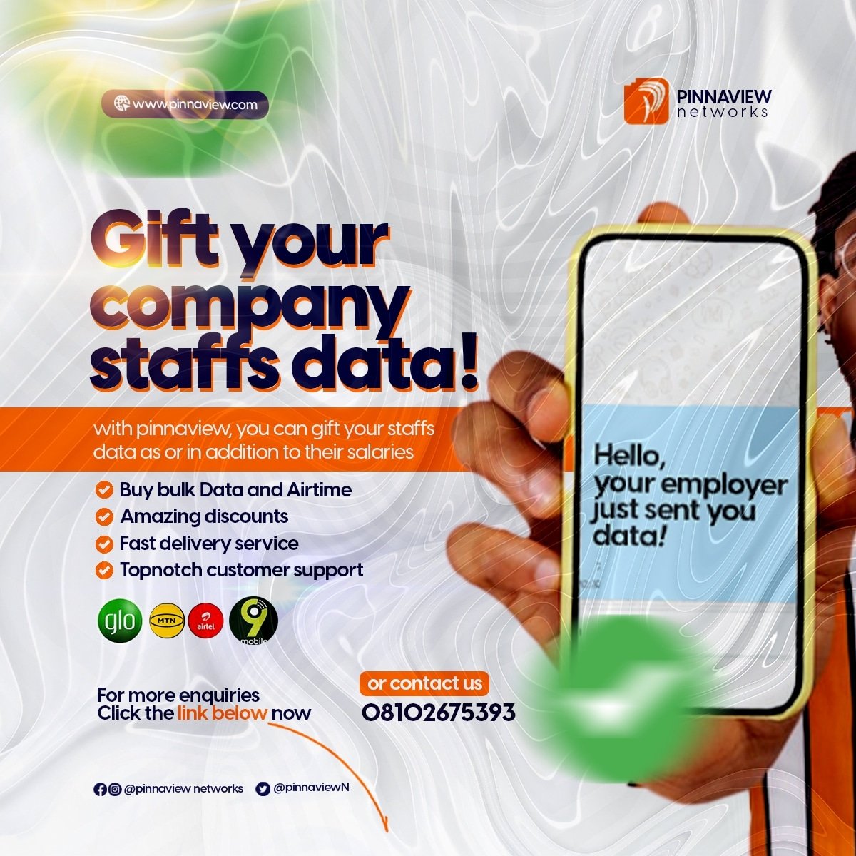 PinnaviewN's tweet image. Let&apos;s supply your company staffs DATA. Contact us now.

#payindata
#bulkdata
#companydata
#staffdata
#mtndata
#allnetworkdata