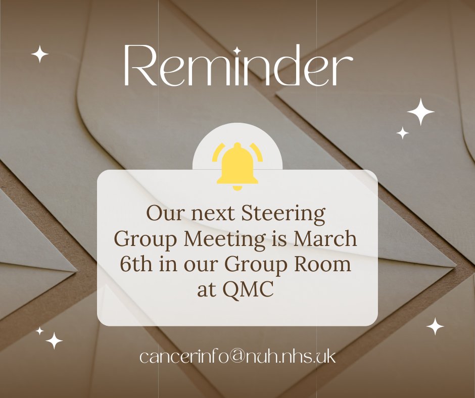 Our next Steering Group Meeting is next week on the 6th March in our Group Room at QMC. If you would like to take part and have your say about the Notts Macmillan Info & Support Service please E-mail cancerinfo@nuh.nhs.uk or contact us on 0115 840 2650 to find out more