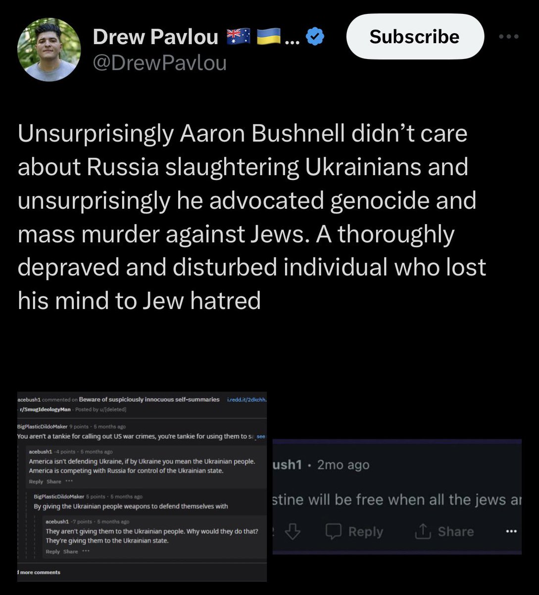 You posted a fake BadEmpanada tweet that he couldn’t possibly have made because he was banned that day.

Just like you posted a fake pic smearing Aaron Bushnell as an antisemite. You’re manufacturing consent for genocide. His comments can be found here: old.reddit.com/user/acebush1/