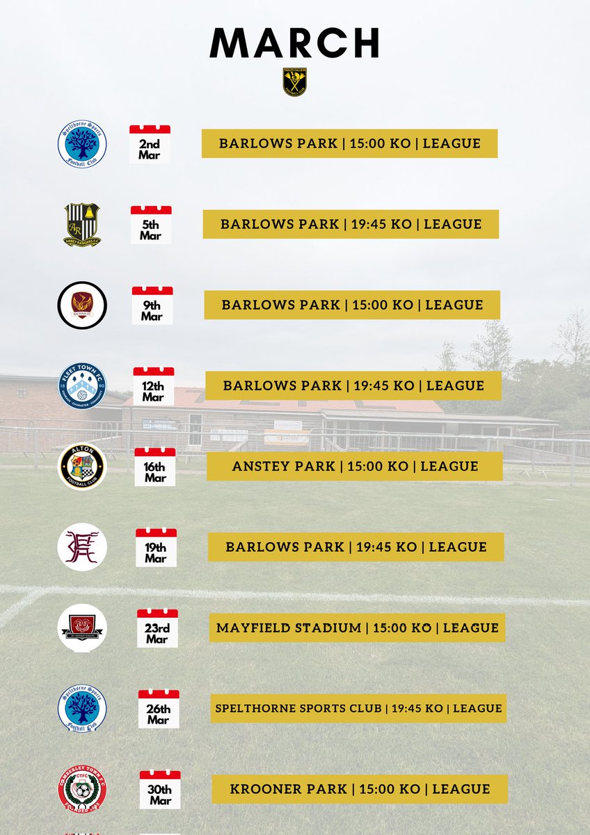 Play-Off push is well and truly underway. 

Just the 9 (nine) league games to play in March as we continue our quest to secure a play-off place. 

A premier challenge cup fixture versus <a href="/WoodleyUtdFC/">Woodley United FC</a> still awaits a date.

#TCFC | #Romans