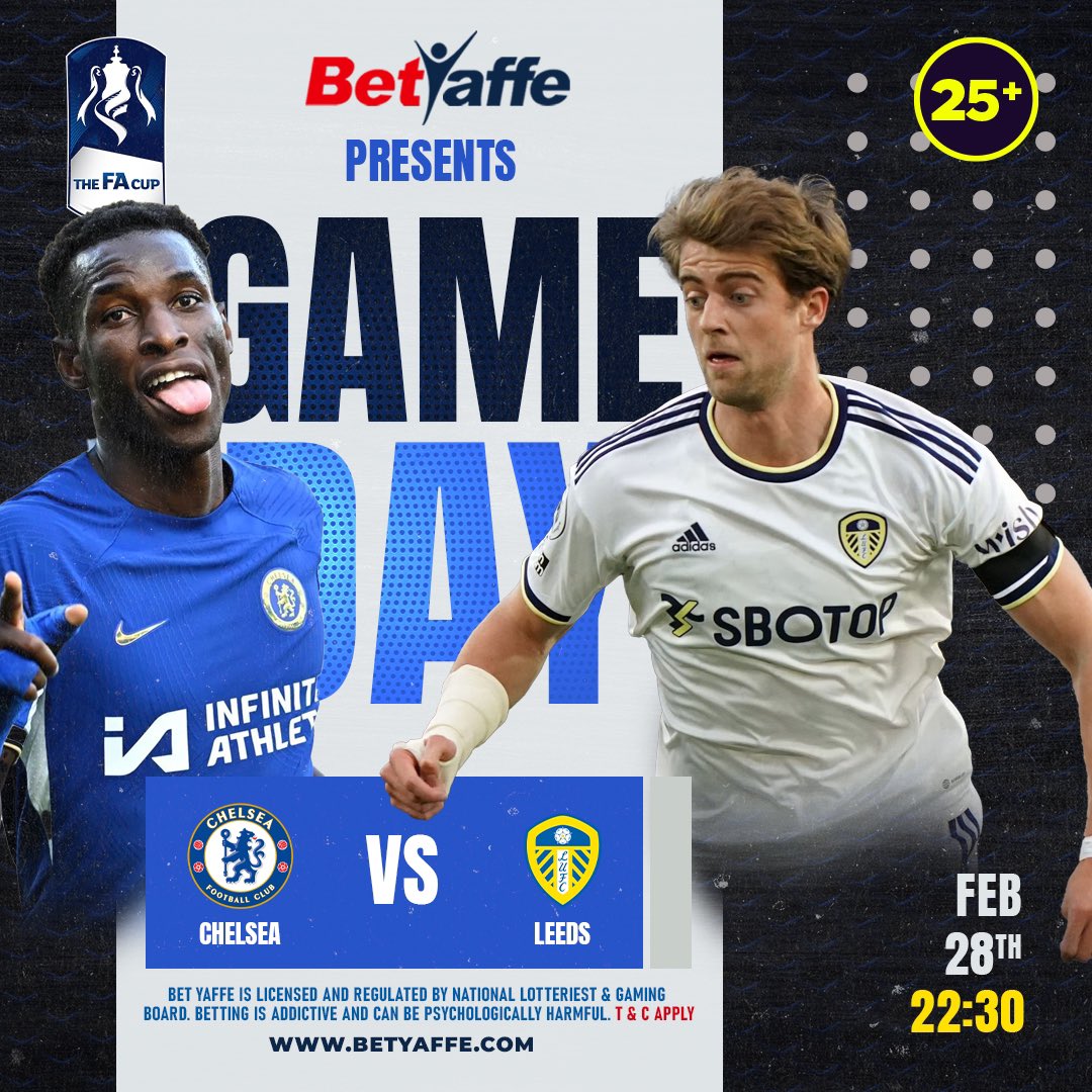 BetYaffe's tweet photo. 🔵 Chelsea vs Leeds ⚪
🏆 Chelsea will be hoping that get back to winning ways tonight as they take on the Championship side, Leeds in the 5th round of the FA Cup
🏆 What's your prediction on this game? Place a bet here 👉 https://t.co/zl2uA1zu8b
#EmiratesFACup || #Betyaffe https://t.co/RdE870DNiN