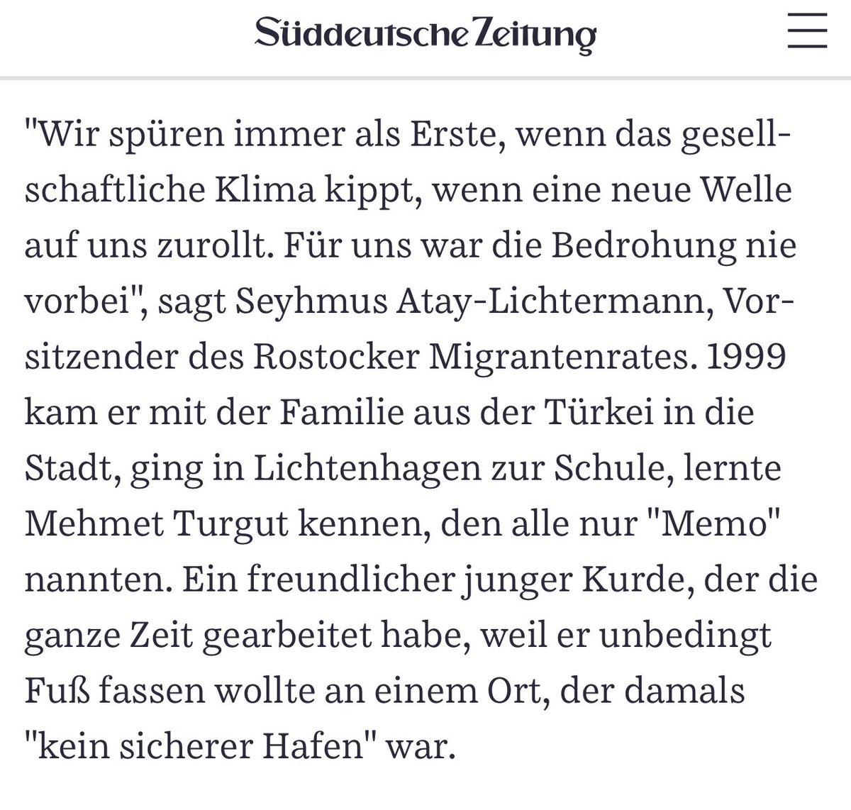SLichtermann's tweet photo. „Für uns war die Bedrohung nie vorbei“ Mein Interview mit Süddeutsche Zeitung anlässlich des 20. Jahrestages der Ermordung von  Mehmet Turgut. #rostock #NSU https://t.co/Q3Cr5c5WZc
