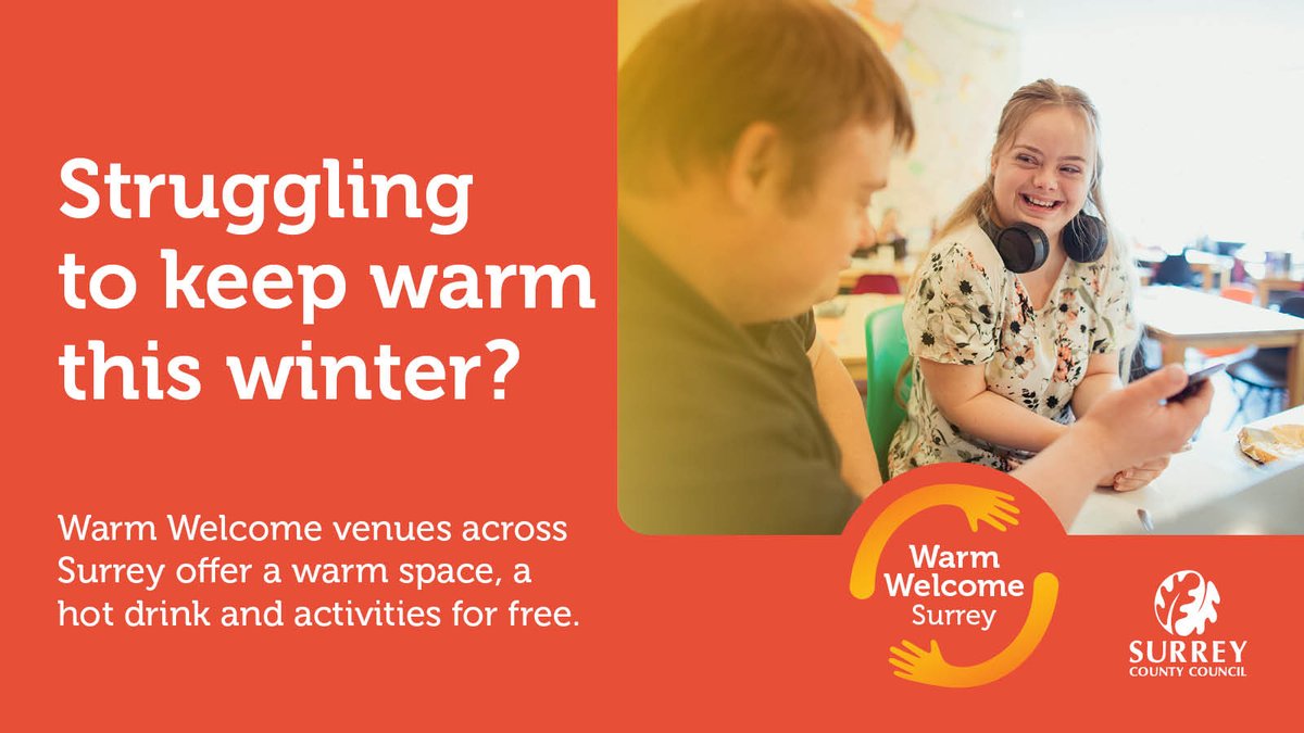 Are you aware there are many Warm Welcome venues across Surrey? They offer free hot drinks, fun activities, & friendly company. Feel free to drop by and warm up, whether you have just a few minutes or the whole day! Find a #WarmWelcome location near you orlo.uk/H6WR0