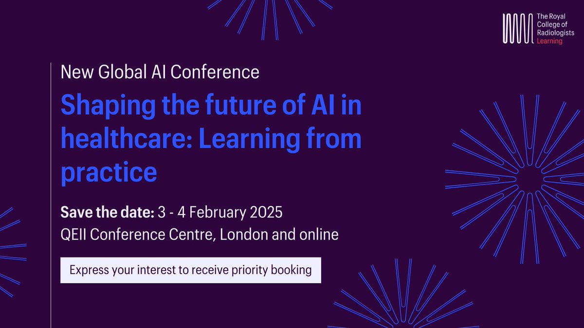 Save the date for our first Global AI Conference: Shaping the future of AI in healthcare 🗓️ Join clinicians, policymakers, educators and innovators for two days of education, Q&A and showcasing of real-world AI applications! Express your interest: bit.ly/3P0OofE