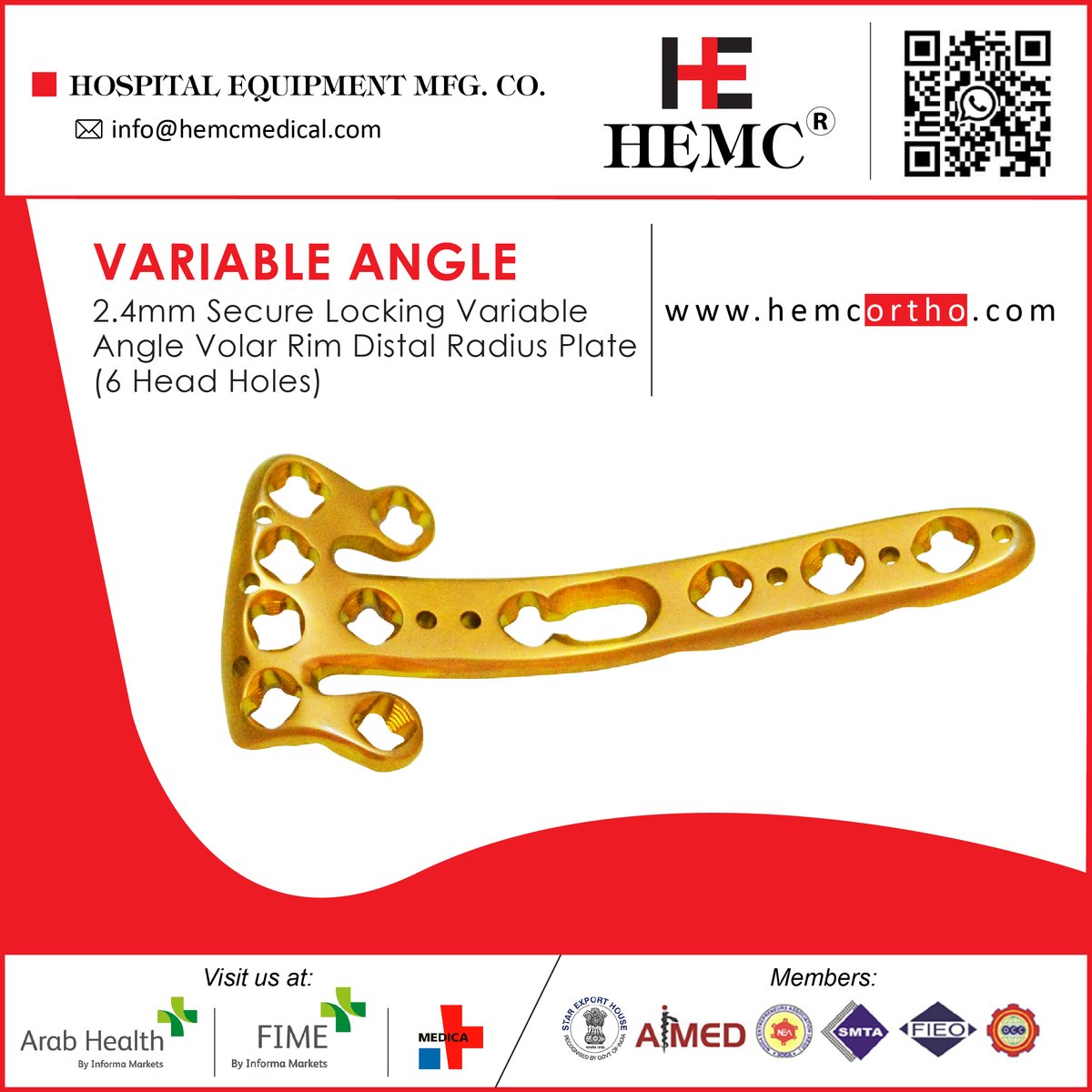 HemcOrtho's tweet image. 2.4mm Secure Locking Variable Angle Volar Rim Distal Radius Plate(6 Head Holes) #VariableAngle #VariableAnglePlate #VolarPlate #Lockingplates #Lockingscrews #hemcortho #hemcmedical