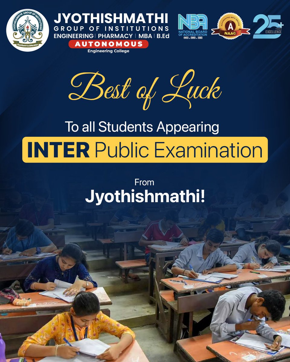 JITS_KNR's tweet photo. Wishing the Best of Luck to all Students Appearing for the INTER Public Examination! 📚🍀 Your hard work and dedication will surely pave the way for success!💪
#JITS #JIPS #JITSKarimnagar #JITSCollege #JyothishmathiEngineering #BestOfLuck #Jyothishmathi #IPE #InterExams #AllBest https://t.co/69Za1Q8eXU