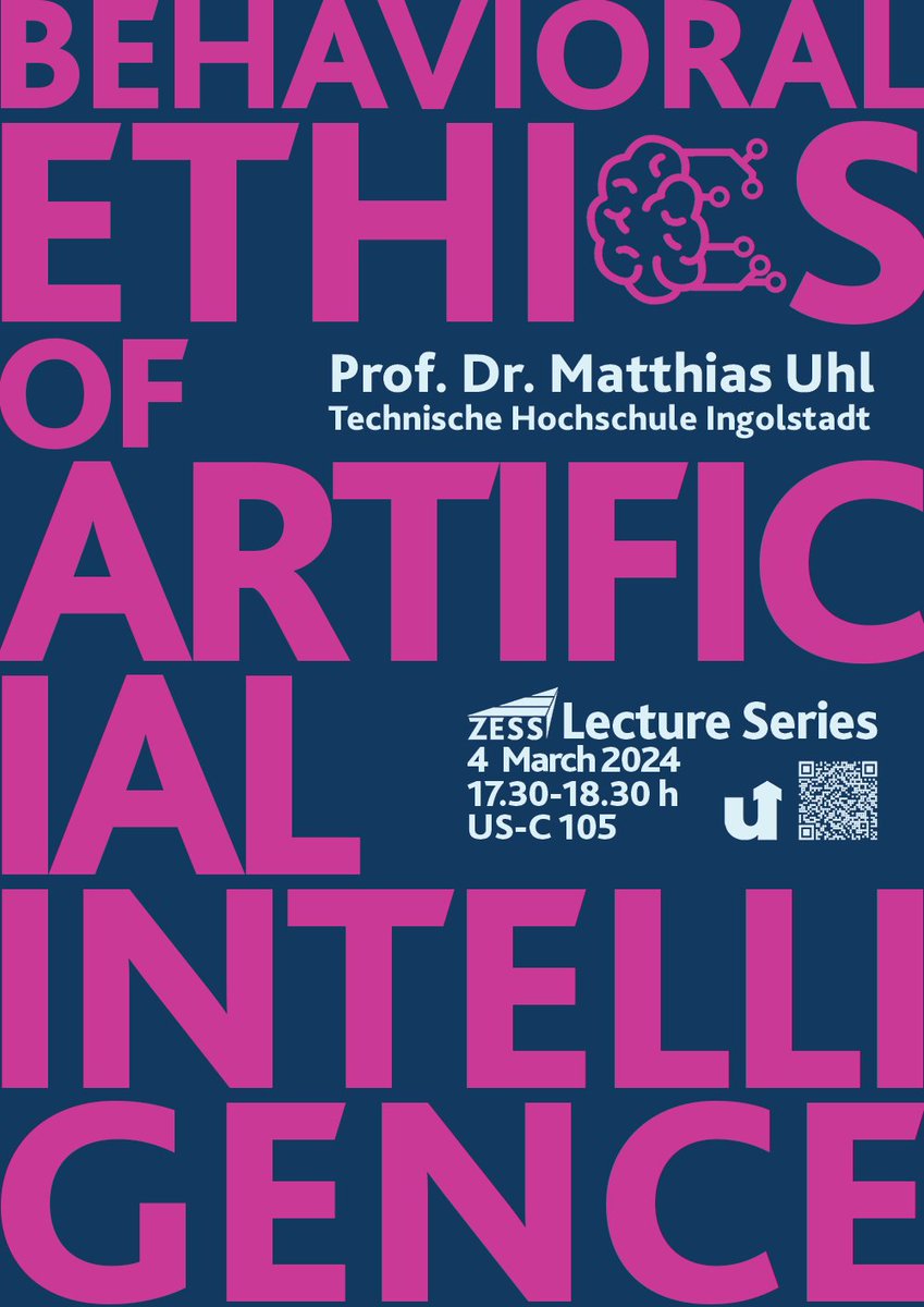 Center for Sensor Systems (University of Siegen) (@zess_usi) on Twitter photo Invitation to ZESS Lecture Series <a href="/UniSiegen/">Universität Siegen</a> on "Behavioral Ethics of AI" by Prof. Matthias Uhl on Mon, 4 Mar, 1730 h at US-C 105. More information at uni-siegen.de/zess/kombibox/… Invitation to ZESS Lecture Series <a href="/UniSiegen/">Universität Siegen</a> on "Behavioral Ethics of AI" by Prof. Matthias Uhl on Mon, 4 Mar, 1730 h at US-C 105. More information at uni-siegen.de/zess/kombibox/…