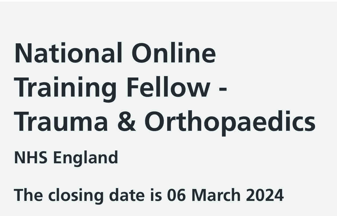 Part-time Job Update!! 

Check out this paid opportunity to work as a fellow alongside Ms Kate Spacey as deputy TPD and Kim Lammin as TPD for the National Online Orthopaedic Training Program.  

Find more details and apply on:

beta.jobs.nhs.uk/candidate/joba…
