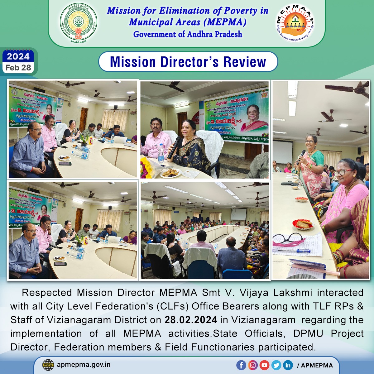 State Officials, DPMU Project Director, Federation members, and Field Functionaries participated.
.
#goap #apmepma #missiondirector #vvijayalakshmigaru #inaugural #jaganannamahilamart #stateofficials #DPMU #projectdirector #federationmembers #fieldfunctionaries #Reviewmeeting