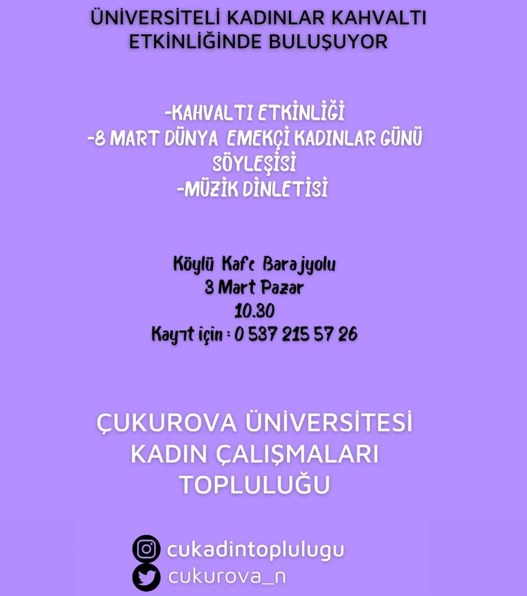 cukurova_n's tweet photo. 3 Mart Pazar günü hepinizi bekliyoruz 💟 https://t.co/FaO2W5F6w6