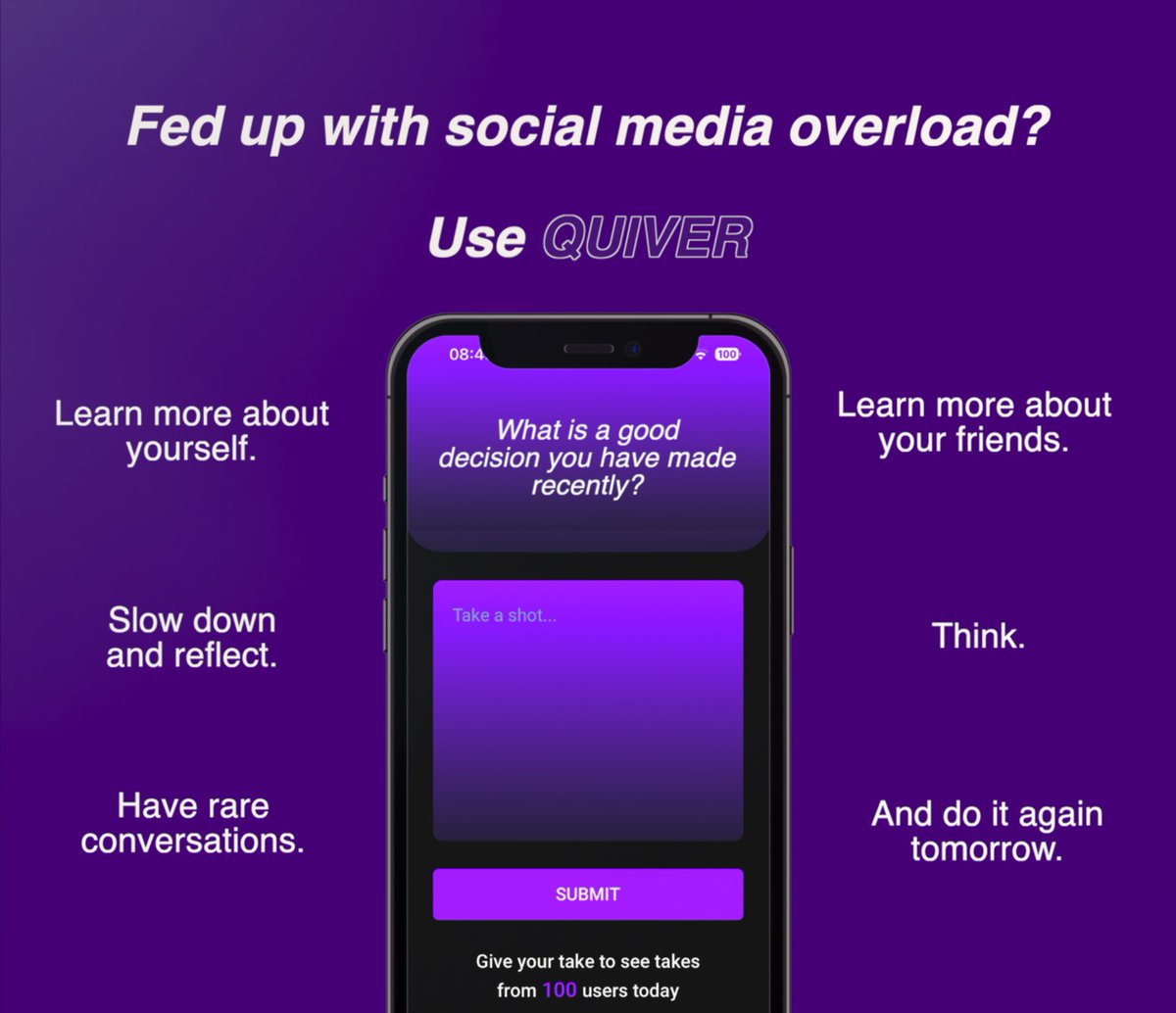 I’m so proud of where we are at with this app so far and the community we are building. 

If you’re tired of all the performative nonsense on social media nowadays, join us on Quiver.