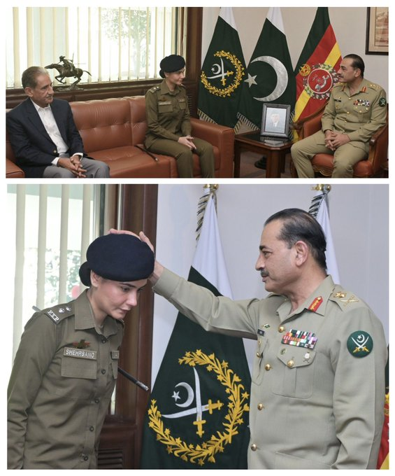Assistant Superintendent of Police Syeda Shehrbano Naqvi called on General Syed Asim Munir, NI (M), Chief of Army Staff COAS at General Headquarters today. COAS lauded her for her selfless devotion to duty and professionalism in diffusing a volatile situation. #COAS #ISPR