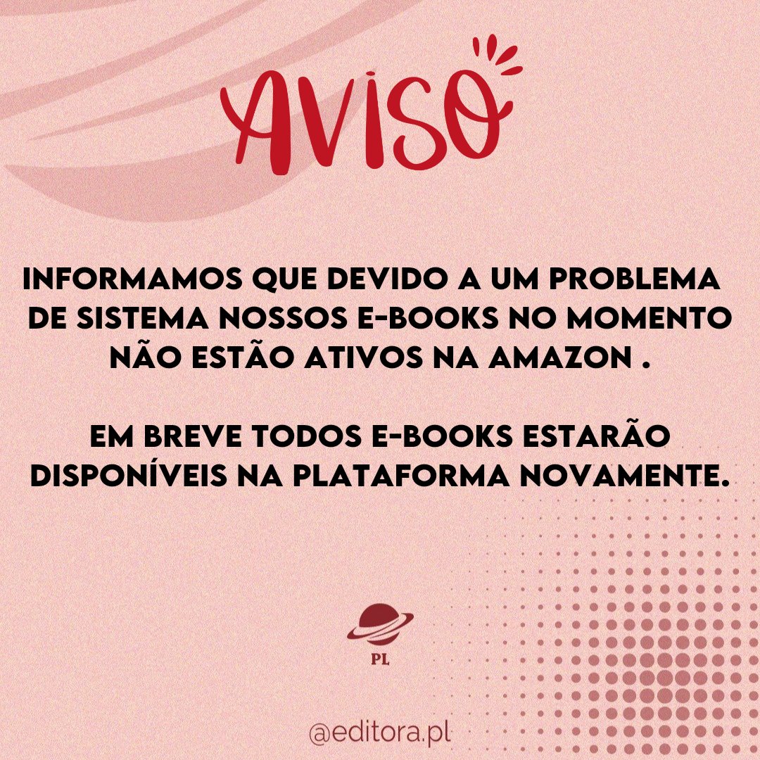 Editora_PL's tweet image. ⚠️Aviso⚠️

Informamos que devido a um problema de sistema nossos e-books no momento não estão ativos na Amazon.

Em breve todos e-books estarão disponíveis na Amazon.

📌 Nas demais plataformas digitais os  e-books estão ativos normalmnete.

Editora Pl