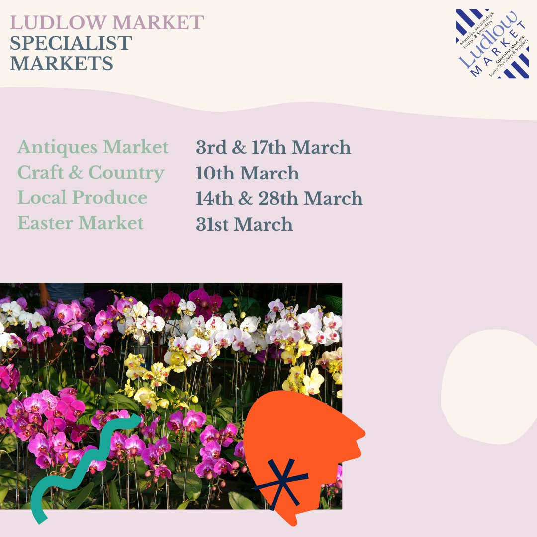 DATES FOR YOUR DIARY!

Enjoy Ludlow Market this spring with regular markets; Mon, wed, Fri and Sat as well as our specialist markets. 

Including our lovely Easter market on Sunday 31st March 🐰🌸

#loveludlow #visitludlow #visitshropshire