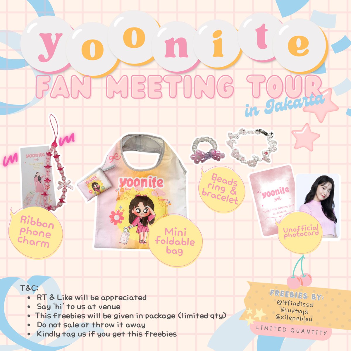 silenebleu's tweet photo. 🎀 Freebies  Yoona - Yoonite Fanmeeting Tour in Jakarta 🎀
Freebies by
@ltfiadissa 
@luvtvya 
@silenebleu 

📆 March 3, 2024
📍 exact time &amp; place tba
🌻 details on pic

See you at venue yoonites &amp; sones 🫶

#YOONITEinJakarta #YOONA_FANMEETING_TOUR #YoonA #임윤아 #LimYoonA #윤아 https://t.co/YQkraxRnpw