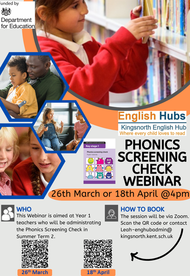 Calling all Year 1 teachers. Join our free webinar with
@hubspringhill on 26th March or 18th April @ 4pm for advice on the Phonics Screening Check in Summer Term 2. #phonics #phonicsscreeningcheck