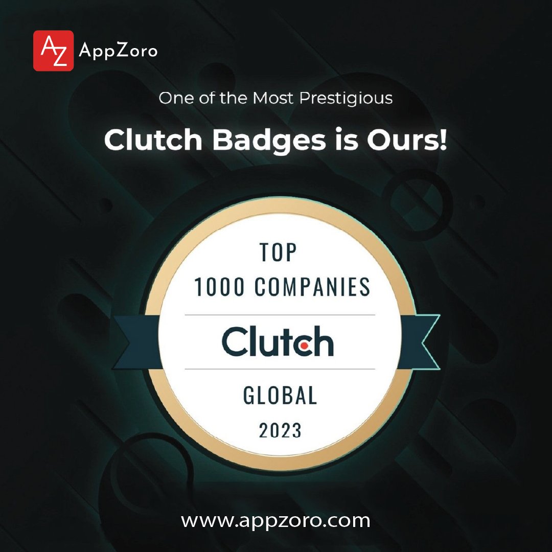 🎉 Exciting News! 🚀 We're thrilled to announce that AppZoro has soared to new heights and is now proudly ranked among the top 1000 Companies on Clutch!

 #Appzoro #ClutchChampion #ClutchGlobal #ClutchAwards #clutchbadge #clutchreview #top1000companies #awardsandrecognition