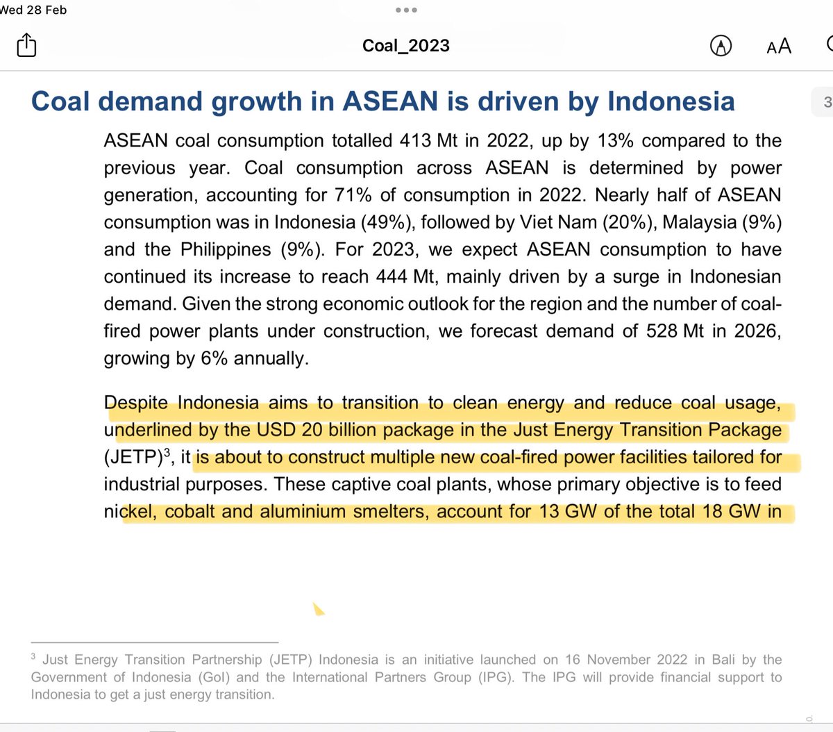 [CONTRADICTIONS] Indonesia has a $20b Just Energy Transition( JETP)  package to shut coal like RSA. But they are building 13GW of new coal to power smelters for nickel, cobalt & aluminium. Nickel & cobalt are key minerals for batteries. Indonesia produces 50% of world nickel